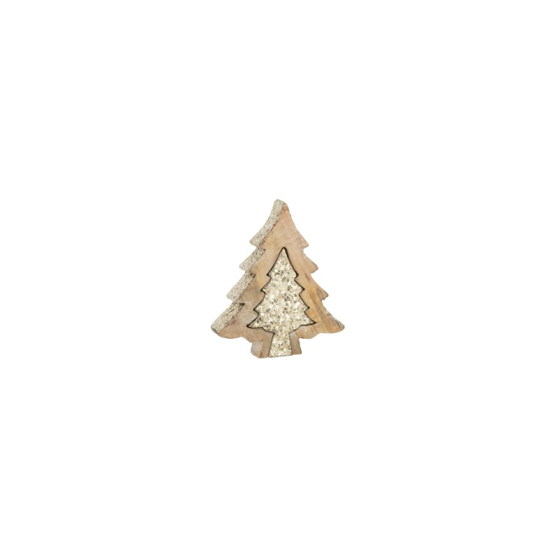 Arbre de Noël puzzle en bois de manguier doré 14.5x2.5x13 cm