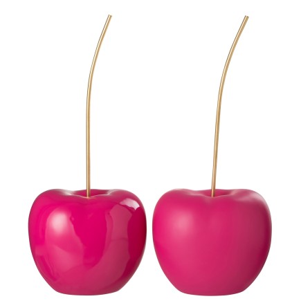 Set de 2 cerises brillant et mat en résine rose 24.5x21.5x54.5 cm
