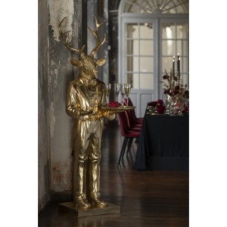 Cerf serveur avec plateau en polyrésine doré 72*59*194 cm