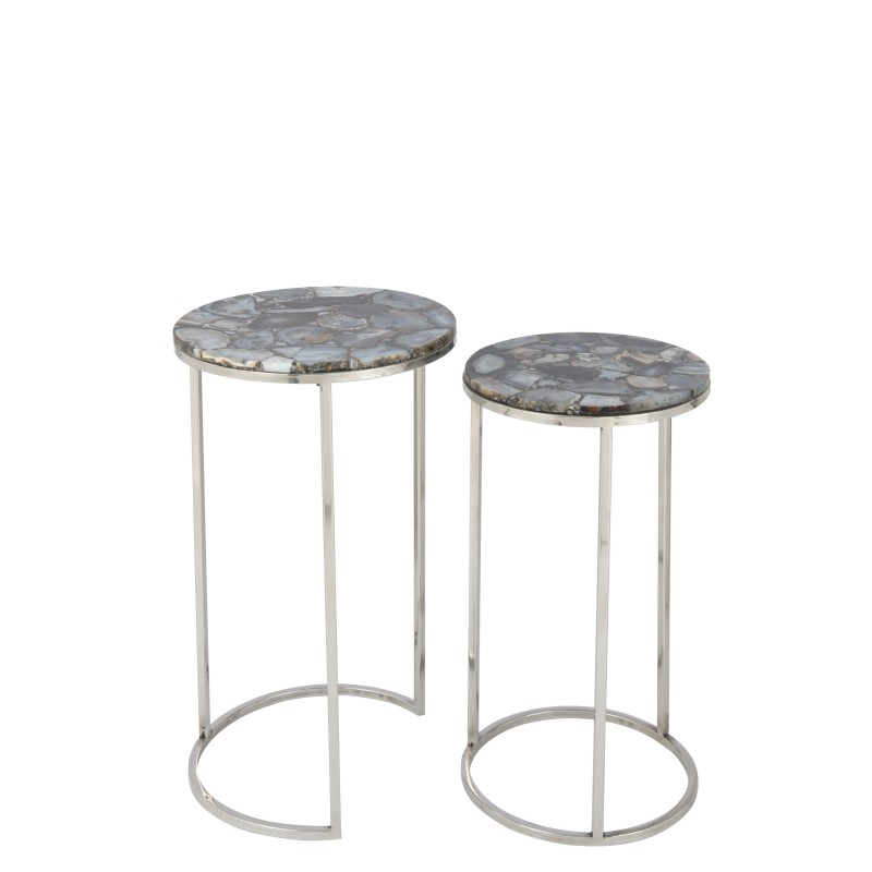 Set de 2 tables gigognes en pierre gris et or 35.5x35.5x61 cm Set de 2 tables gigognes en pierre gris et or 35.5x35.5x61 cm