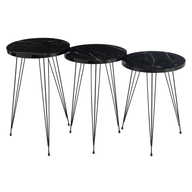 Set de 3 tables de salon en bois noir H48 à 56 cm Set de 3 tables de salon en bois noir H48 à 56 cm