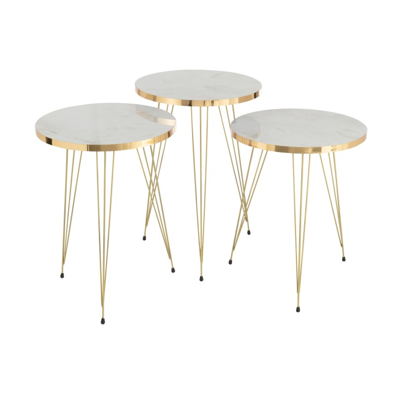 Conjunto de 3 mesas de salón en madera blanca y dorada H48 a 56 cm