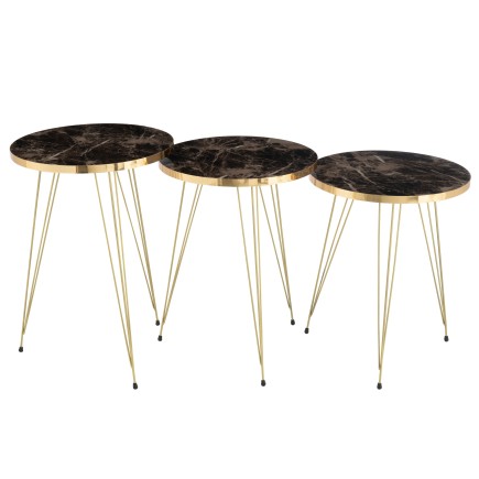 S/3 TABLES MDF/MET BLANC/NOIR
