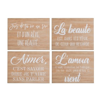 Set de 4 pancartes écrites en bois beige 30x1.2x26.5 cm