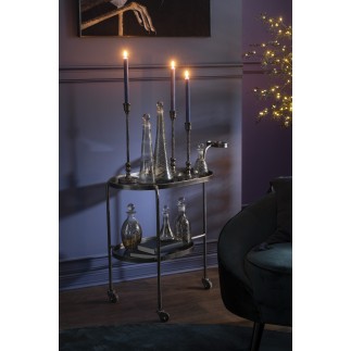 Desserte ovale 2 niveaux verre en métal gris 74x42x84cm