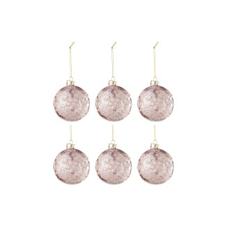 Boite de 6boules de Noël en verre rose 8x8x8 cm