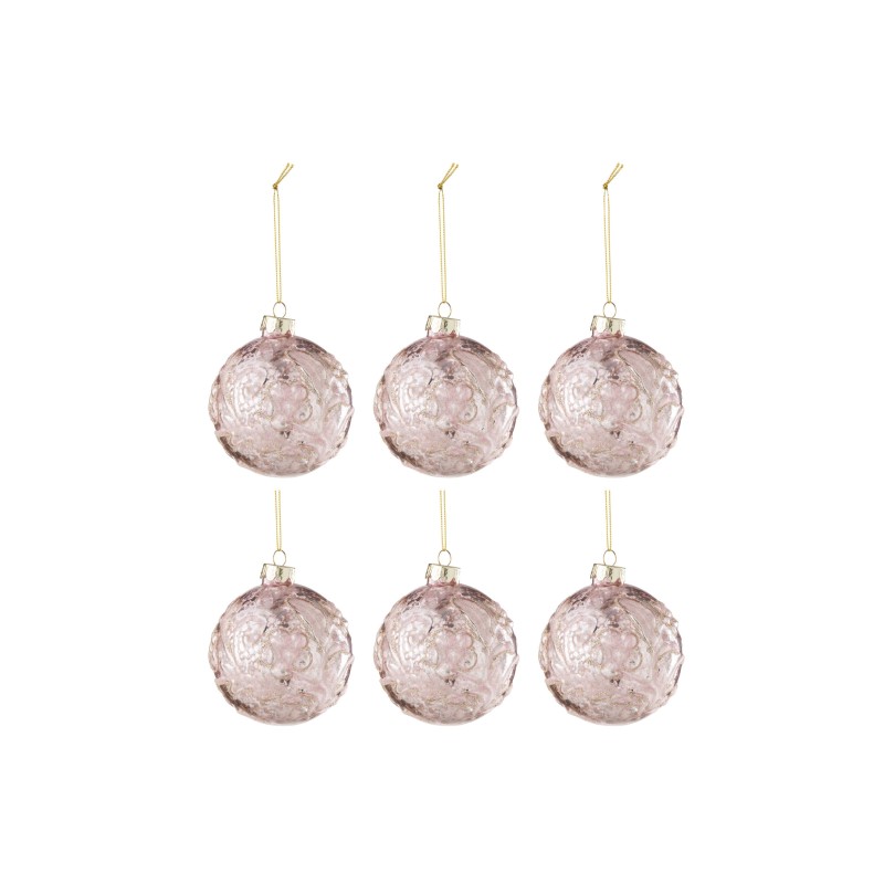 Boite de 6boules de Noël en verre rose 8x8x8 cm