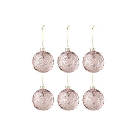 Boite de 6boules de Noël en verre rose 8x8x8 cm