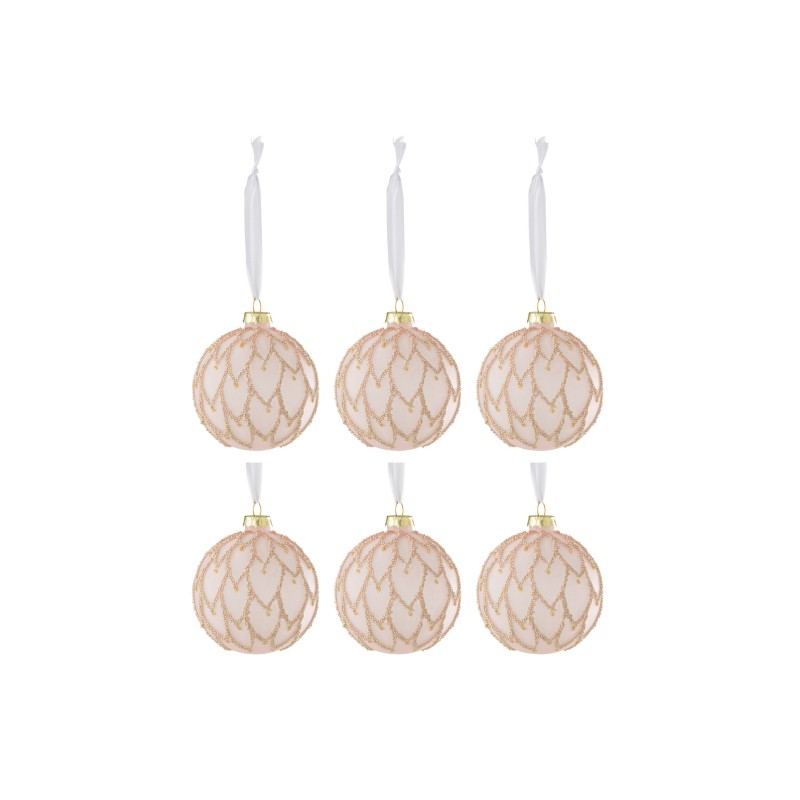 Boite de 6boules de Noël en verre rose 8x8x8 cm Boite de 6boules de Noël en verre rose 8x8x8 cm