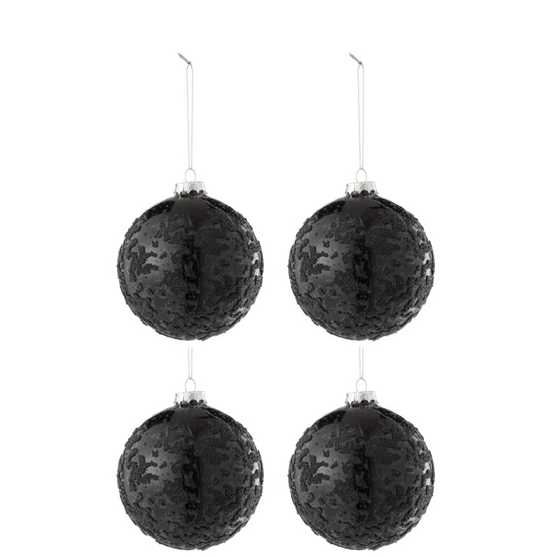 Boite de 4boules de Noël en verre noir 10x10x10 cm Boite de 4boules de Noël en verre noir 10x10x10 cm