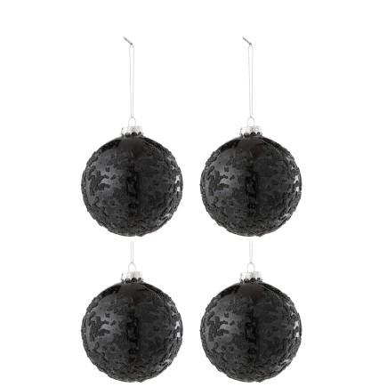 Boite de 4boules de Noël en verre noir 10x10x10 cm