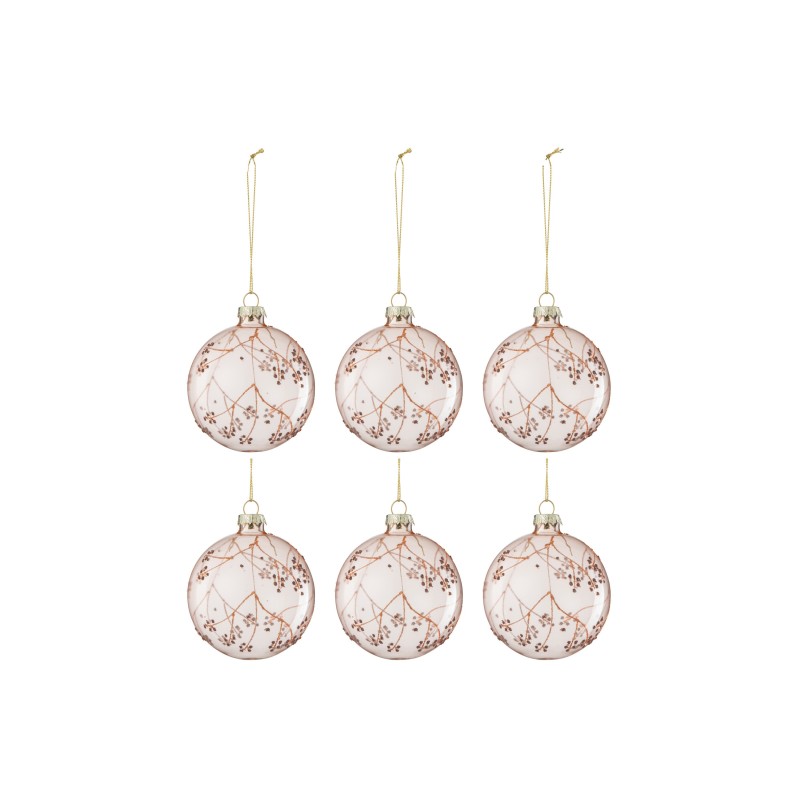Boite de 6boules de Noël en verre rose 8x8x8 cm Boite de 6boules de Noël en verre rose 8x8x8 cm