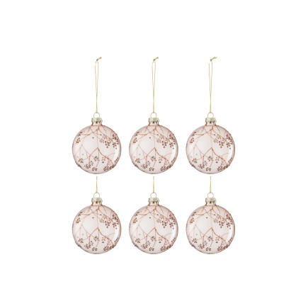 Boite de 6boules de Noël en verre rose 8x8x8 cm