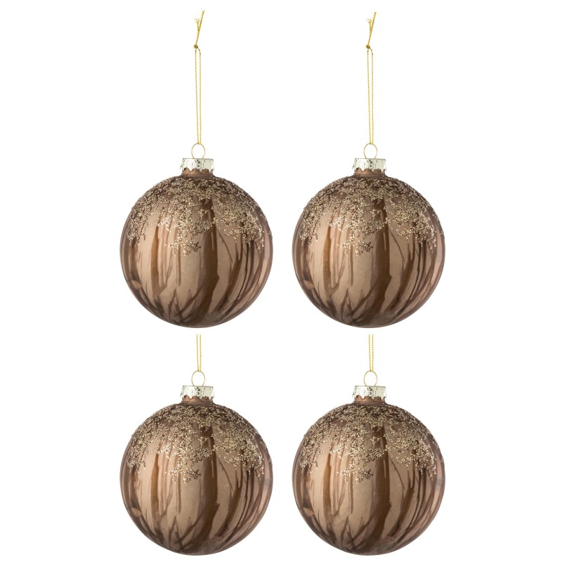 Boite de 4boules de Noël en verre marron 10x10x10 cm Boite de 4boules de Noël en verre marron 10x10x10 cm