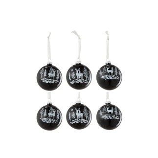 Boite de 6 boules de Noël en verre noir 8x8x8 cm