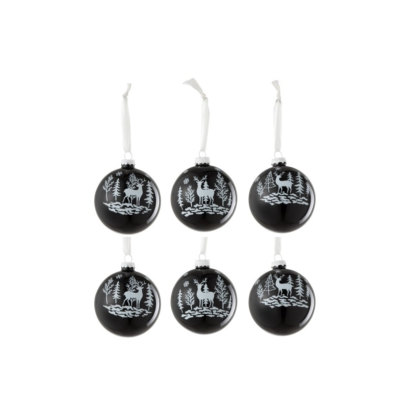 Boite de 6 boules de Noël en verre noir 8x8x8 cm