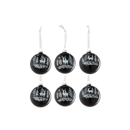 Boite de 6 boules de Noël en verre noir 8x8x8 cm
