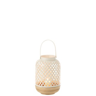 Lanterne cylindrique en bois blanc 20x20x42 cm