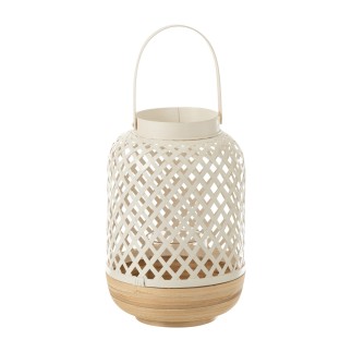 Lanterne cylindrique en bois blanc 20x20x42 cm