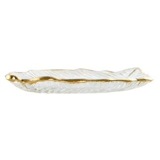 Centre de Table Home ESPRIT Transparent Doré Tropical Feuille d'une plante 23 x 13 x 2 cm