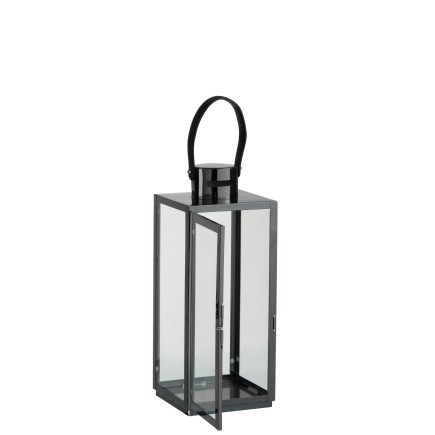 Lanterne carrée en verre et acier noir