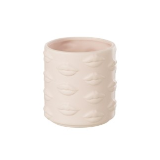 Macetero beso de cerámica rosa 14x14x14.5 cm