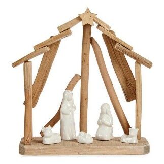 Belén de Navidad 25 x 28 x 10 cm Cerámica Natural Madera Blanco