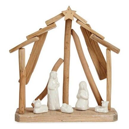 Belén de Navidad 25 x 28 x 10 cm Cerámica Natural Madera Blanco