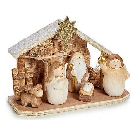 Belén de Navidad Dorado Luz LED 8,5 x 16 x 22,5 cm Cerámica Gris Morado Madera Marrón Blanco