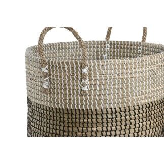 Juego de Cestas Home ESPRIT Blanco Negro Natural 44 x 44 x 49 cm (2 Piezas)