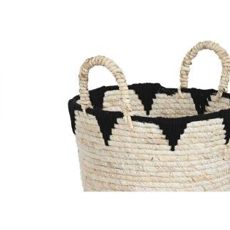 Juego de Cestas Home ESPRIT Negro Natural Fibra natural Boho 37 x 37 x 43 cm (3 Piezas)