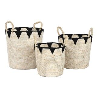 Juego de Cestas Home ESPRIT Negro Natural Fibra natural Boho 37 x 37 x 43 cm (3 Piezas)