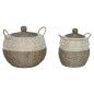 Juego de Cestas Home ESPRIT Blanco Negro Natural 45 x 45 x 48 cm (2 Piezas)