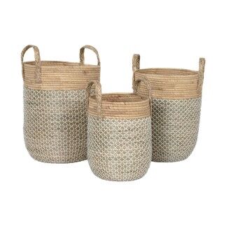 Juego de Cestas Home ESPRIT Blanco Natural Marrón claro PVC Cuerda Hierba marina Junco 44 x 44 x 63 cm (3 Piezas)