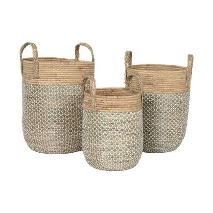 Juego de Cestas Home ESPRIT Blanco Natural Marrón claro PVC Cuerda Hierba marina Junco 44 x 44 x 63 cm (3 Piezas)