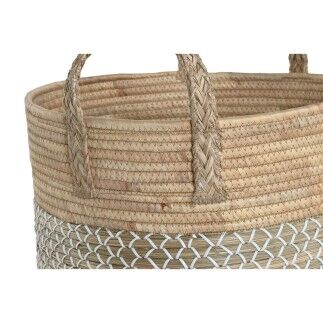 Set de basket Home ESPRIT Blanc Naturel Marron Clair PVC Corde Herbier marin Joncs 44 x 44 x 63 cm (3 Pièces)