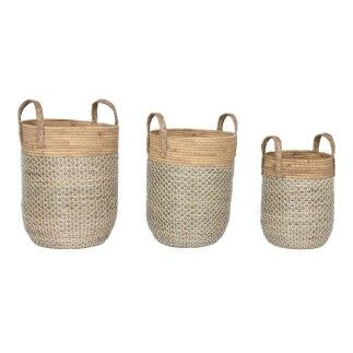 Set de basket Home ESPRIT Blanc Naturel Marron Clair PVC Corde Herbier marin Joncs 44 x 44 x 63 cm (3 Pièces)