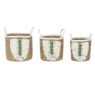 Juego de Cestas Home ESPRIT Blanco Verde Natural Fibra natural Tropical 39 x 39 x 47 cm (3 Piezas)