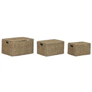 Juego de Cestas Home ESPRIT Natural Metal Fibra natural Tropical 46 x 36 x 26 cm (3 Piezas)