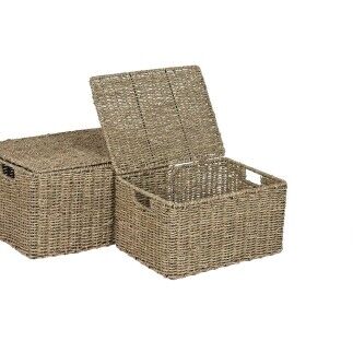 Juego de Cestas Home ESPRIT Natural Metal Fibra natural Tropical 46 x 36 x 26 cm (3 Piezas)