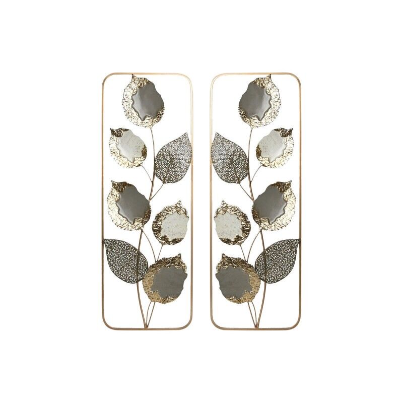 Decoración de Pared Home ESPRIT Gris Dorado Moderno Flor 31 x 2,5 x 89,5 cm (2 Unidades)