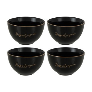 Set de 4 bols départ joyeux en porcelaine noir 11x11x7 cm