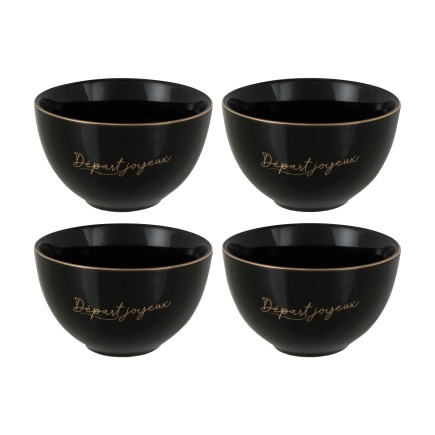 Set de 4 bols départ joyeux en porcelaine noir 11x11x7 cm