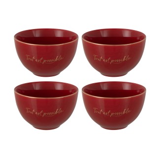 Set de 4 bols tout est possible en porcelaine rouge 11x11x7 cm