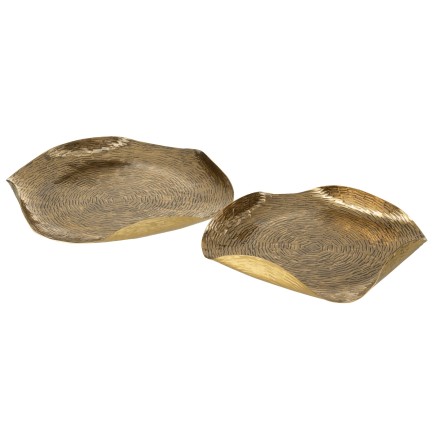 Set de 2 plateaux ronds à bords pliés en aluminium doré 37x37x5 cm
