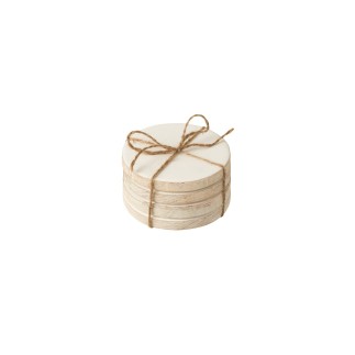 Lote de 4 posavasos de madera de mango blanco de 10 cm de diámetro