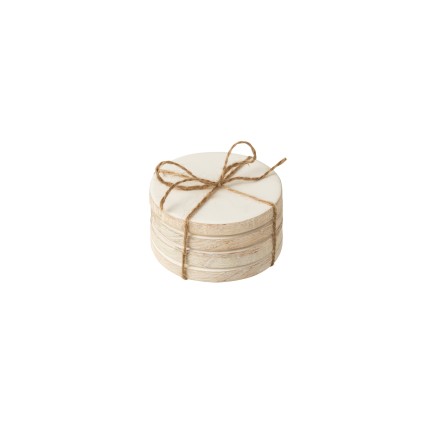 Lote de 4 posavasos de madera de mango blanco de 10 cm de diámetro