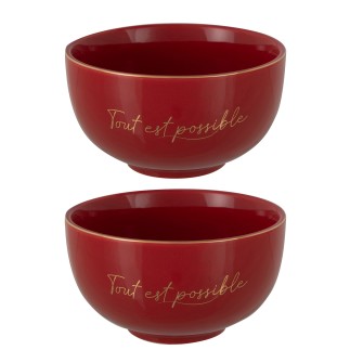 Set de 2 bols tout est possible en porcelaine rouge 14x14x8 cm