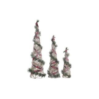 Decoración DKD Home Decor Conos Navidad LED Rojo Verde Natural Nevado 20 x 20 x 80 cm (3 Piezas)