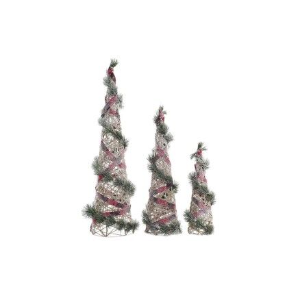Decoración DKD Home Decor Conos Navidad LED Rojo Verde Natural Nevado 20 x 20 x 80 cm (3 Piezas)